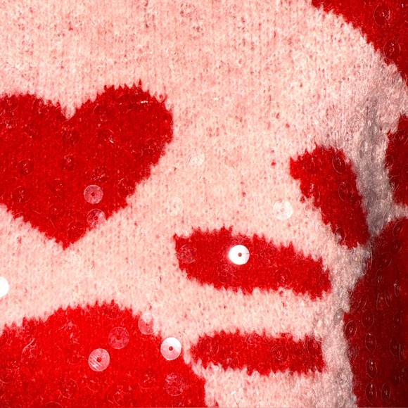 Luna Ivy size S pink w red hearts sequins long sleeve crew neck pullover sweater - Picture 14 of 16